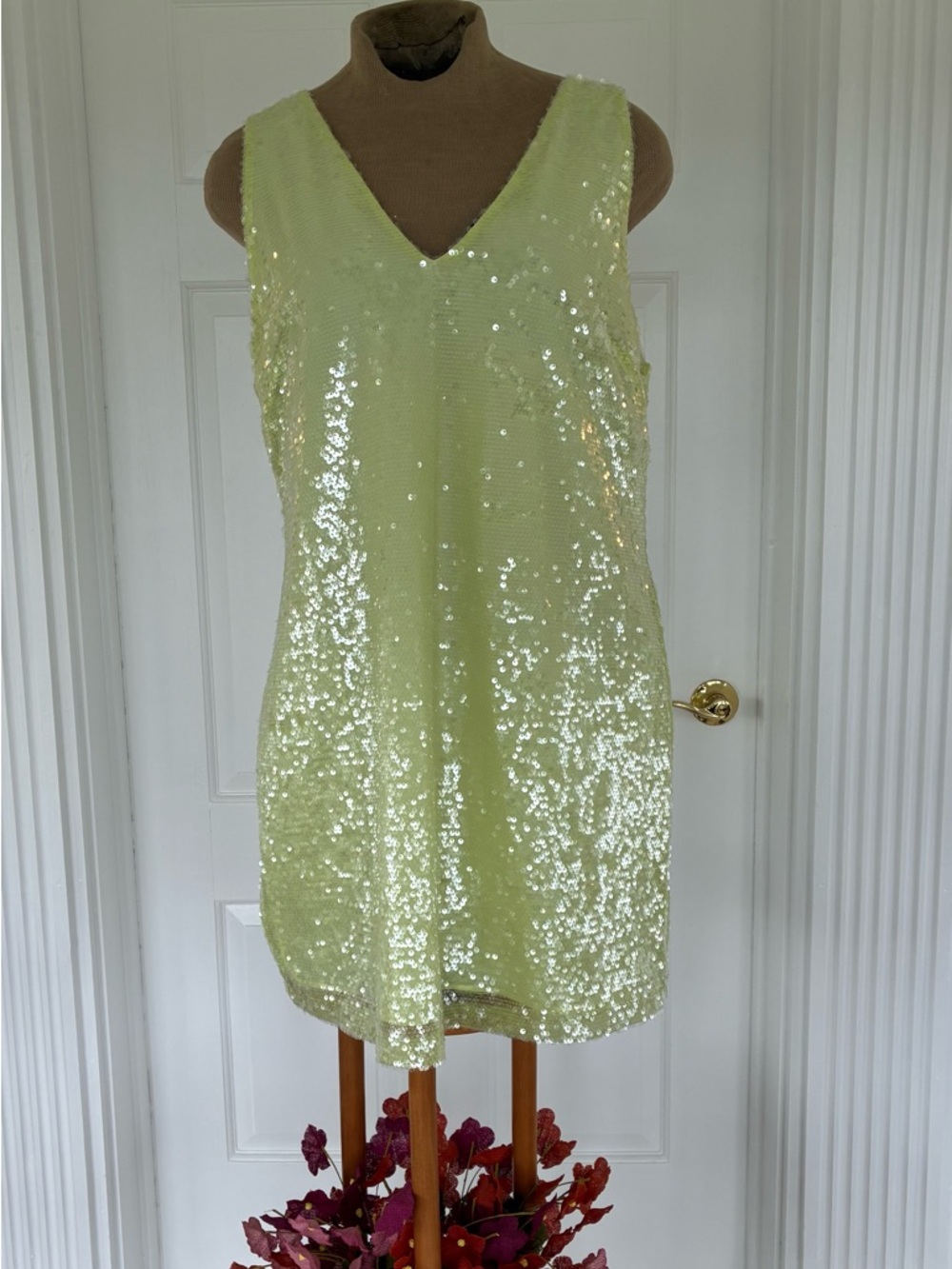 a new day Lime Sequin V-Neck Mini Dress